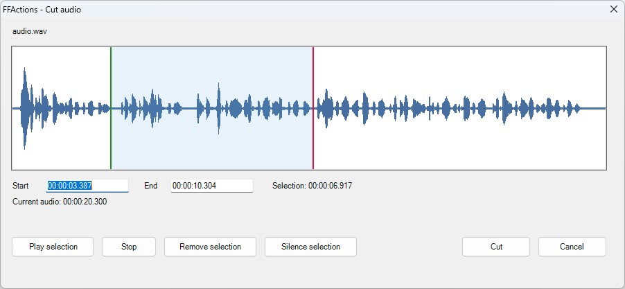 Cut audio waveform tool