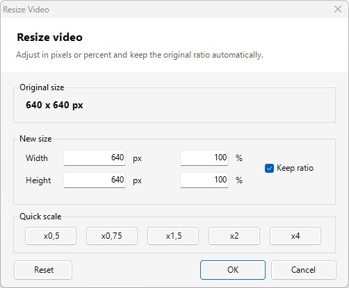 Resize video tool