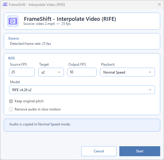 Interpolate video RIFE
